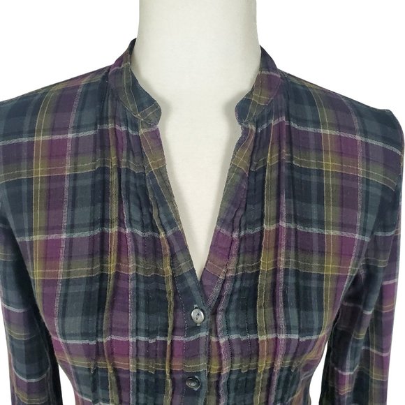 Converse Plaid Pleated Front Long Sleeve Button Down Shirt Women's Small - Picture 5 of 13